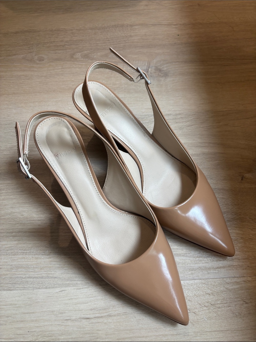 Theory Tan Pointed Slingback Pumps